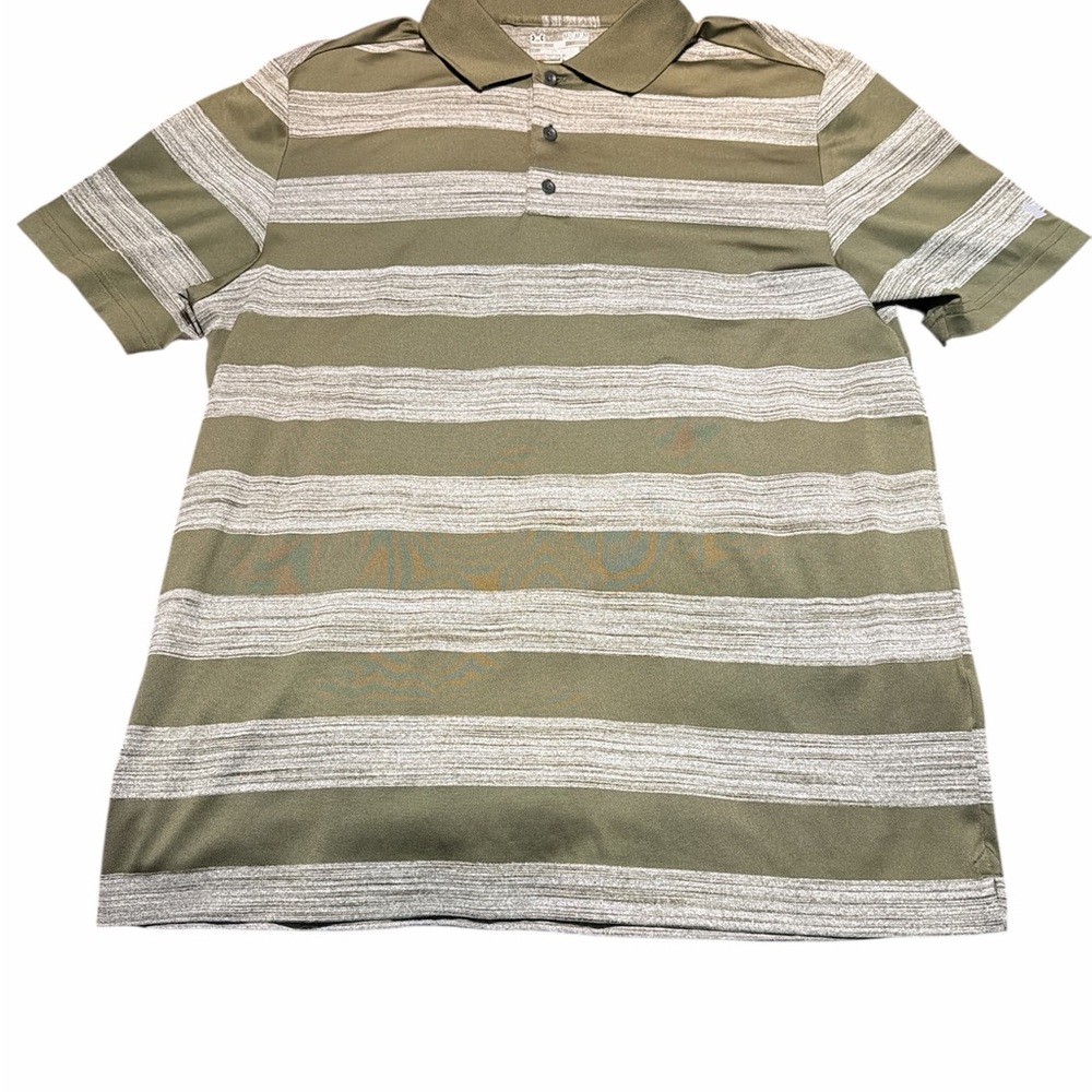 Under Armour Men's Polo Shirt - Olive and Gray Striped